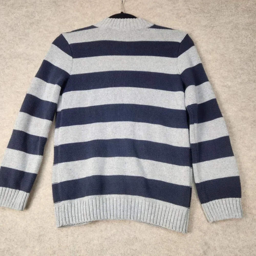 Tea Boys Full Zip Strip Navy & Gray sweater Size 12-14  Preppy Retro Casual